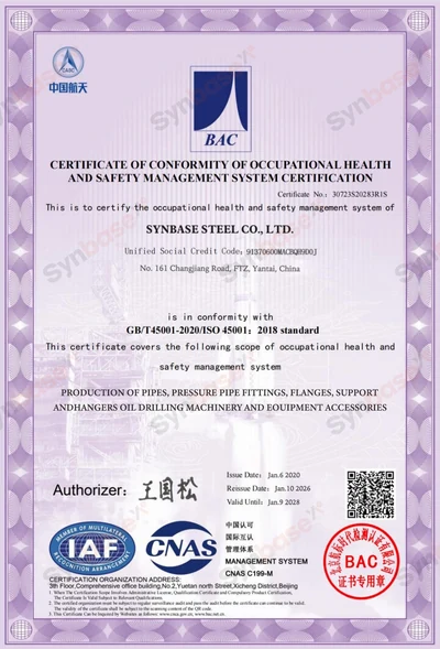Synbase ISO 45001 occupational health and safety certificate