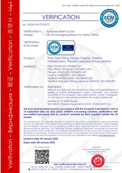 Synbase ECM pressure equipment directive material verification